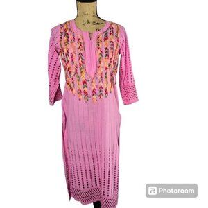 Pink Embroidered Chikankari Kurti Indian Wedding Dress Boho